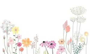 Un charmant dessin fleur facile avec des fleurs aux couleurs pastel et des formes délicates, évoquant un champ fleuri.