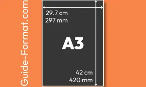 Dimensions d'une feuille A3 : 29,7 cm x 42 cm. Le format A3 est idéal pour les affiches et les plans.