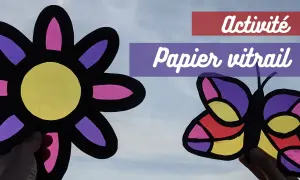Fleur et papillon colorés en papier vitrail, une activité créative pour la maternelle.