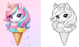 Un adorable tête licorne en glace, un dessin facile pour s'amuser.