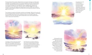 Aquarelles de paysages ensoleillés, illustrant la technique de peinture à l'eau pour capturer la lumière.