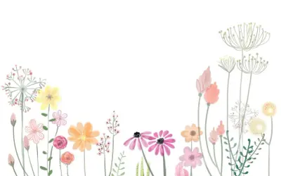 Un charmant dessin fleur facile avec des fleurs aux couleurs pastel et des formes délicates, évoquant un champ fleuri.
