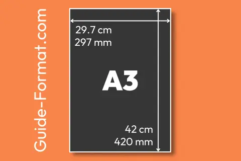 Dimensions d'une feuille A3 : 29,7 cm x 42 cm. Le format A3 est idéal pour les affiches et les plans.