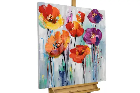 Peinture vibrante de fleurs abstraites aux couleurs vives, un bel exemple de les fleurs dans l'art contemporain.