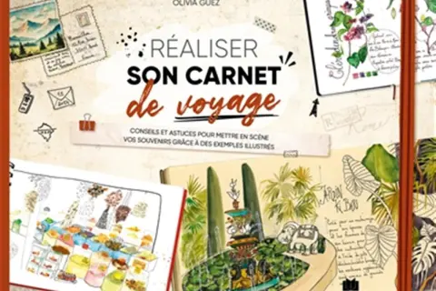 Un livre pour un dessin carnet de voyage facile, avec des illustrations de paysages, de fleurs et de scènes de vie.