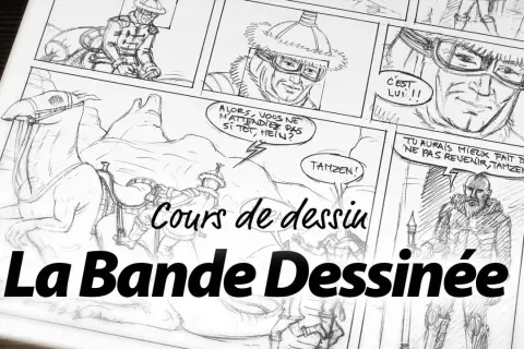 Cours de dessin de bande dessinée, avec des personnages et des bulles de dialogue. Un dessin facile pour apprendre à faire des onomatopées.