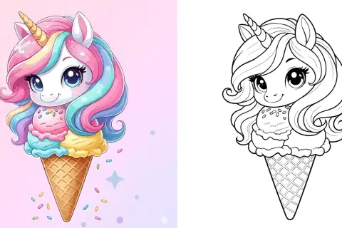 Un adorable tête licorne en glace, un dessin facile pour s'amuser.