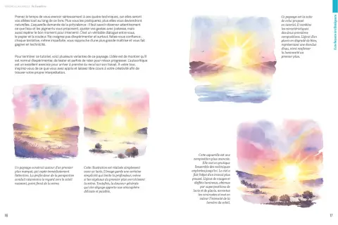 Aquarelles de paysages ensoleillés, illustrant la technique de peinture à l'eau pour capturer la lumière.