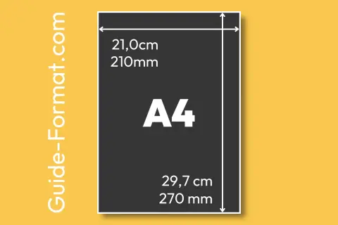 Le format A4, avec une dimension papier de 21,0 cm x 29,7 cm, est clairement indiqué.