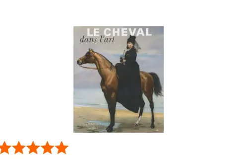 Peinture d'une femme en robe noire et chapeau haut-de-forme à cheval sur une plage.