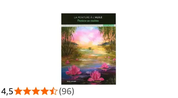 Tableau de Nelly Lestrade, une peinture au couteau huile d'un coucher de soleil sur un étang aux nénuphars roses.