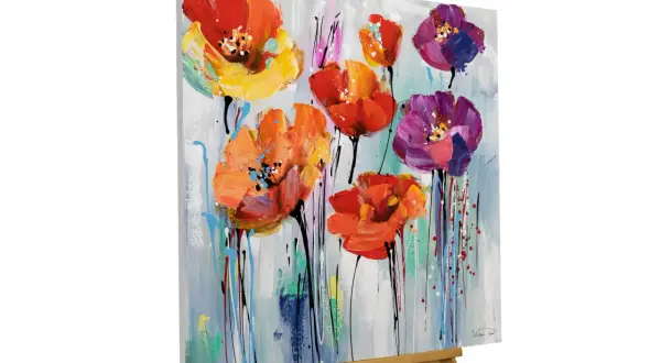 Peinture vibrante de fleurs abstraites aux couleurs vives, un bel exemple de les fleurs dans l'art contemporain.