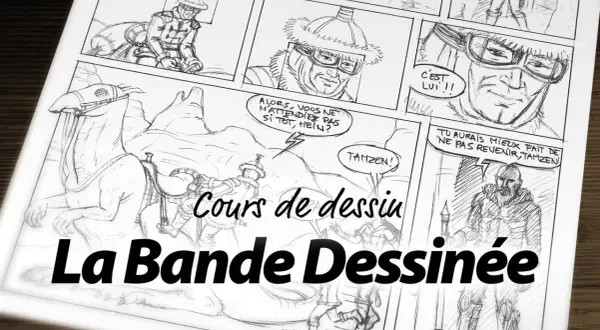 Cours de dessin de bande dessinée, avec des personnages et des bulles de dialogue. Un dessin facile pour apprendre à faire des onomatopées.