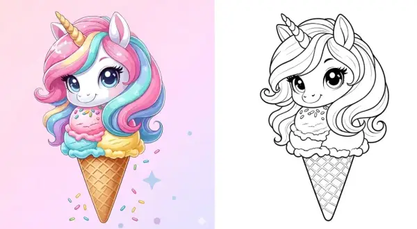 Un adorable tête licorne en glace, un dessin facile pour s'amuser.
