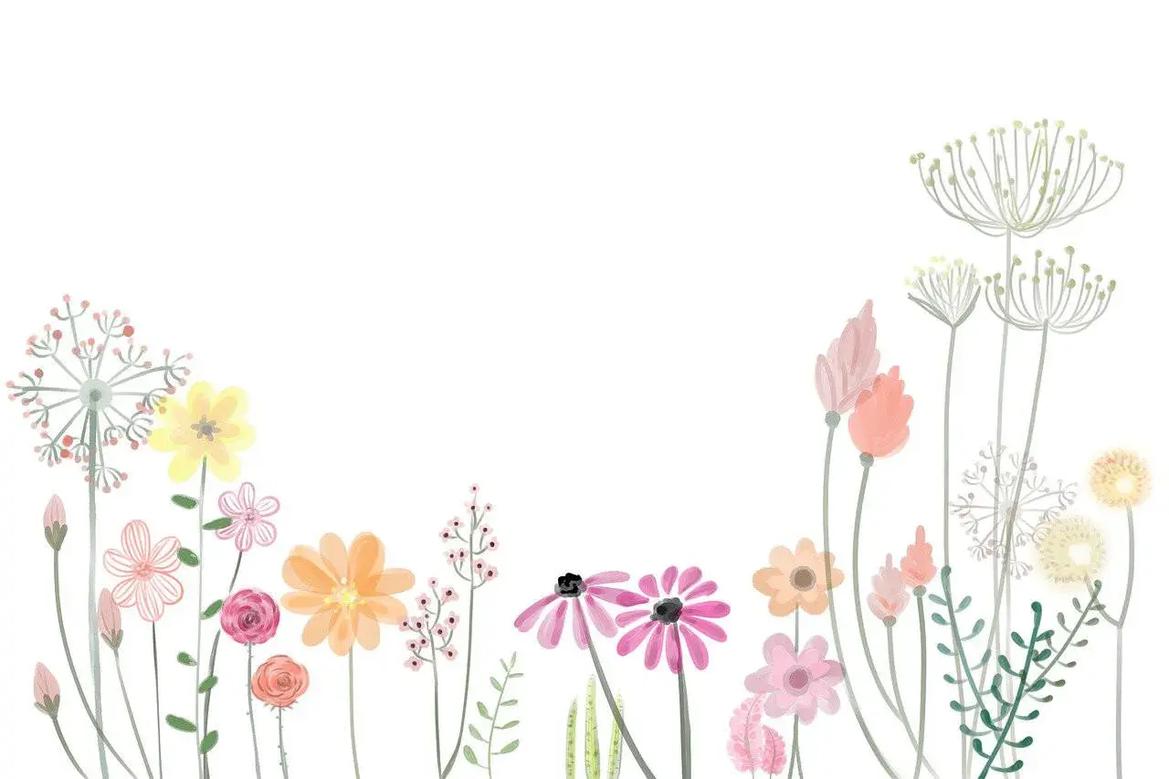 Un charmant dessin fleur facile avec des fleurs aux couleurs pastel et des formes délicates, évoquant un champ fleuri.