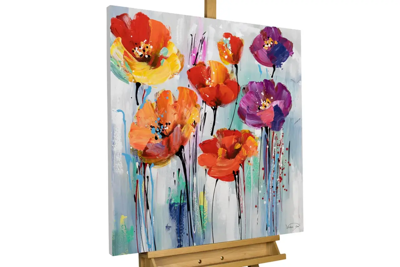 Peinture vibrante de fleurs abstraites aux couleurs vives, un bel exemple de les fleurs dans l'art contemporain.