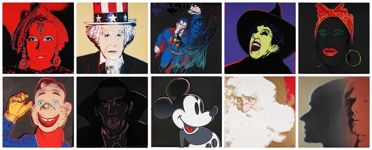 Portraits emblématiques de figures populaires, héros et icônes, typiques du mouvement artistique Andy Warhol.