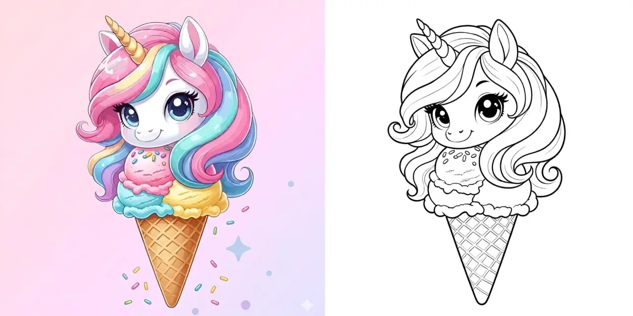 Un adorable tête licorne en glace, un dessin facile pour s'amuser.