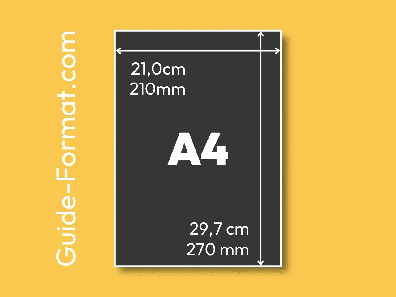 Le format A4, avec une dimension papier de 21,0 cm x 29,7 cm, est clairement indiqué.
