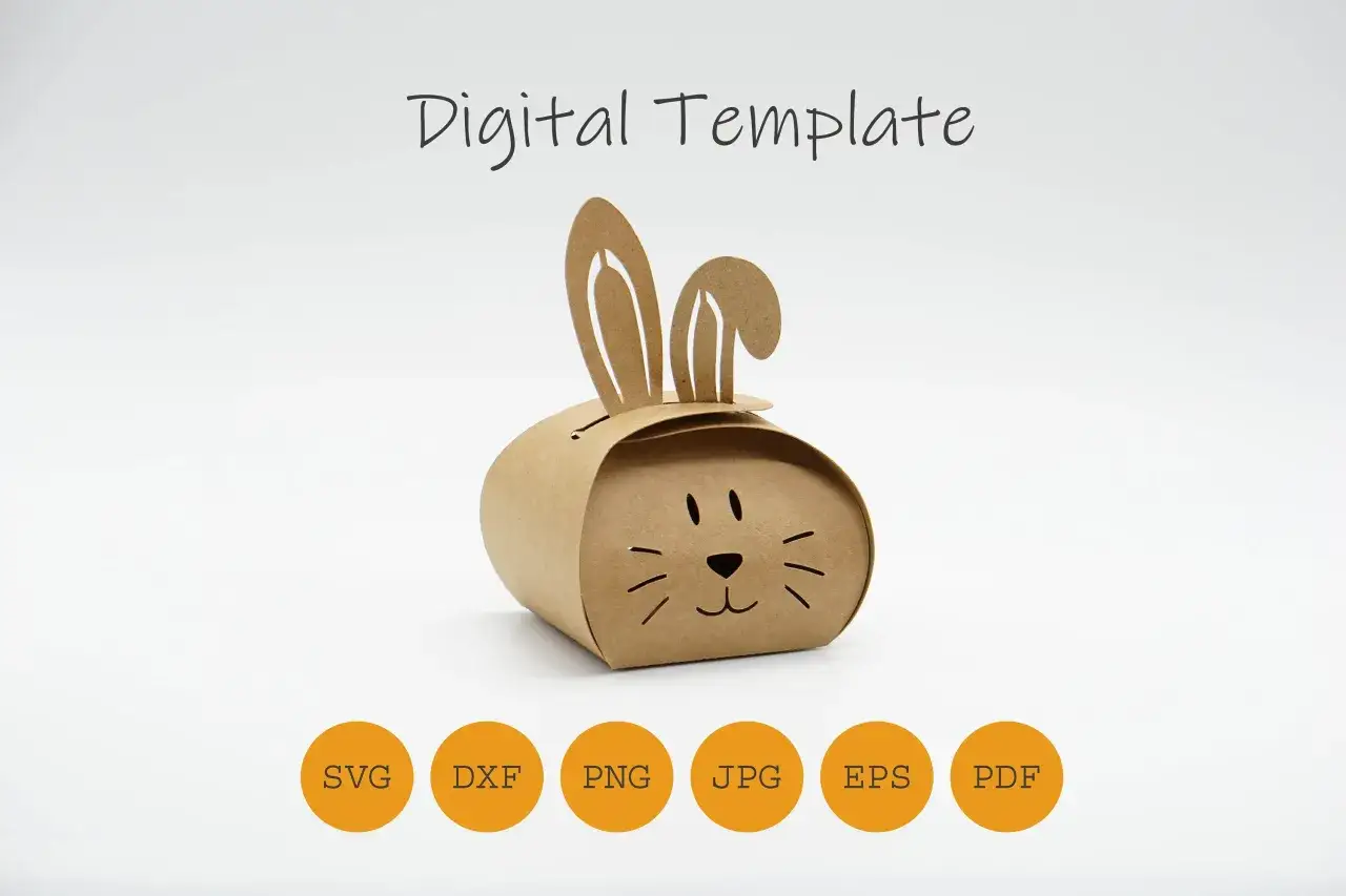 Un adorable patron boite paques en forme de lapin, pr&ecirc;t &agrave; &ecirc;tre d&eacute;coup&eacute;. Id&eacute;al pour vos cr&eacute;ations de P&acirc;ques.