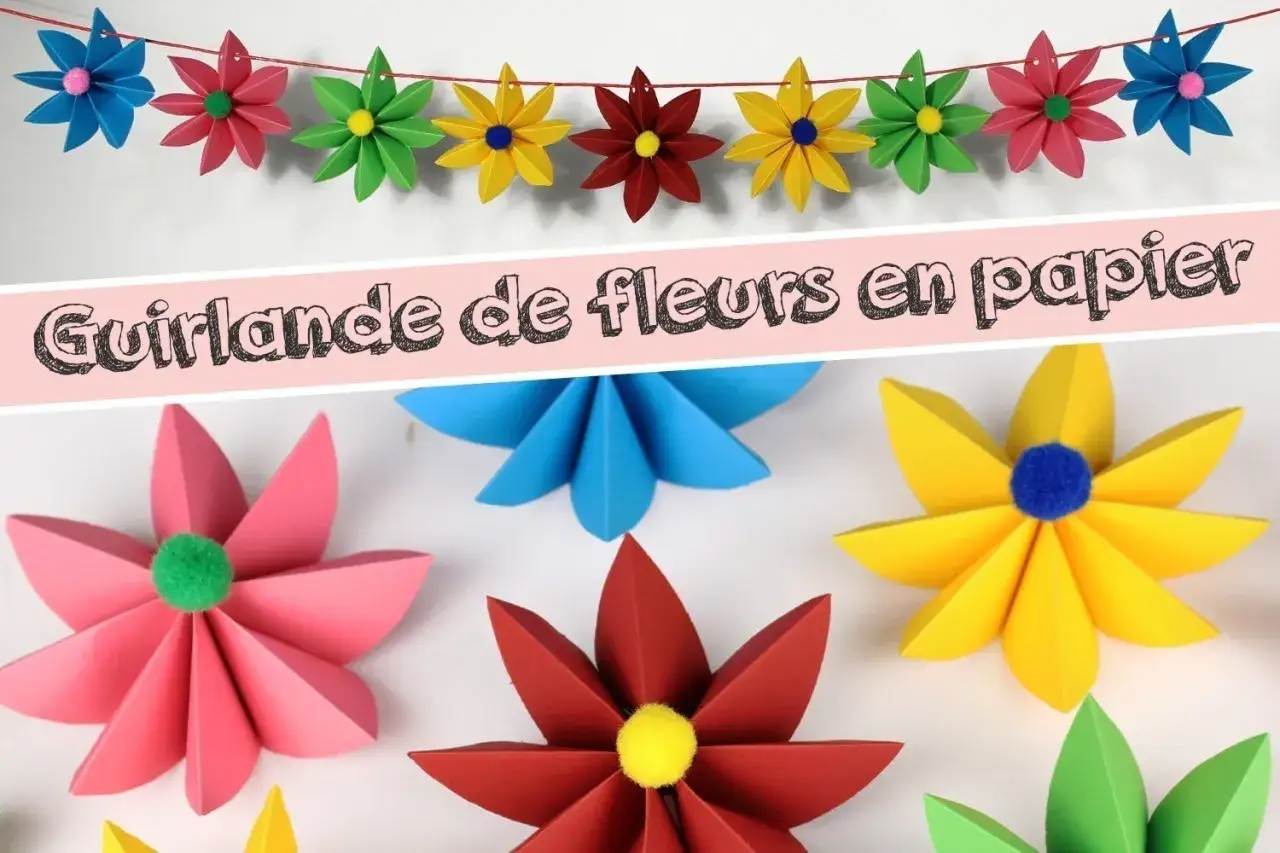 Guirlande de fleurs en papier color&eacute;es, parfaites pour une d&eacute;coration festive et joyeuse.