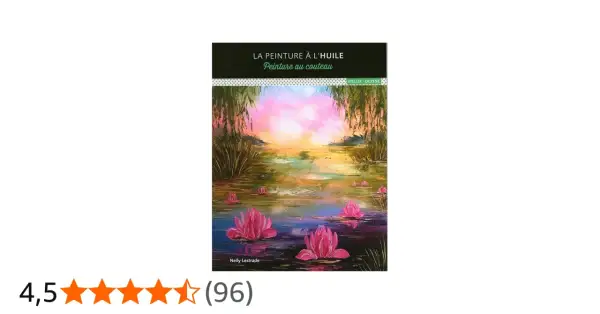 Tableau de Nelly Lestrade, une peinture au couteau huile d'un coucher de soleil sur un étang aux nénuphars roses.