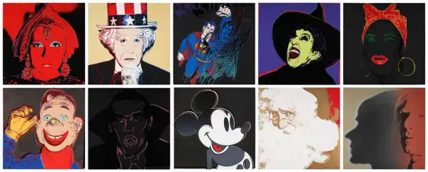 Portraits emblématiques de figures populaires, héros et icônes, typiques du mouvement artistique Andy Warhol.