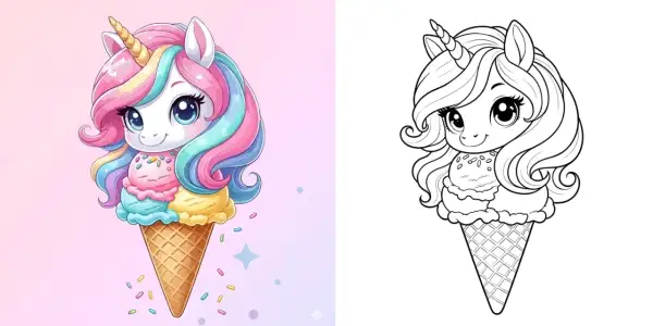 Un adorable tête licorne en glace, un dessin facile pour s'amuser.
