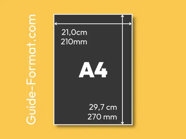 Le format A4, avec une dimension papier de 21,0 cm x 29,7 cm, est clairement indiqué.
