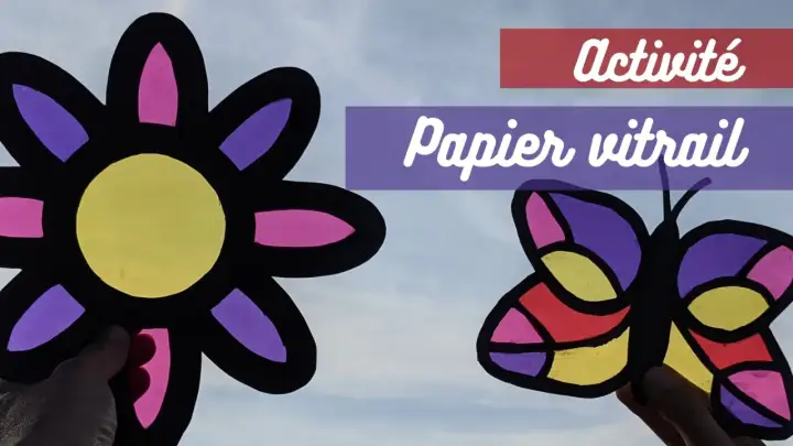 Fleur et papillon colorés en papier vitrail, une activité créative pour la maternelle.
